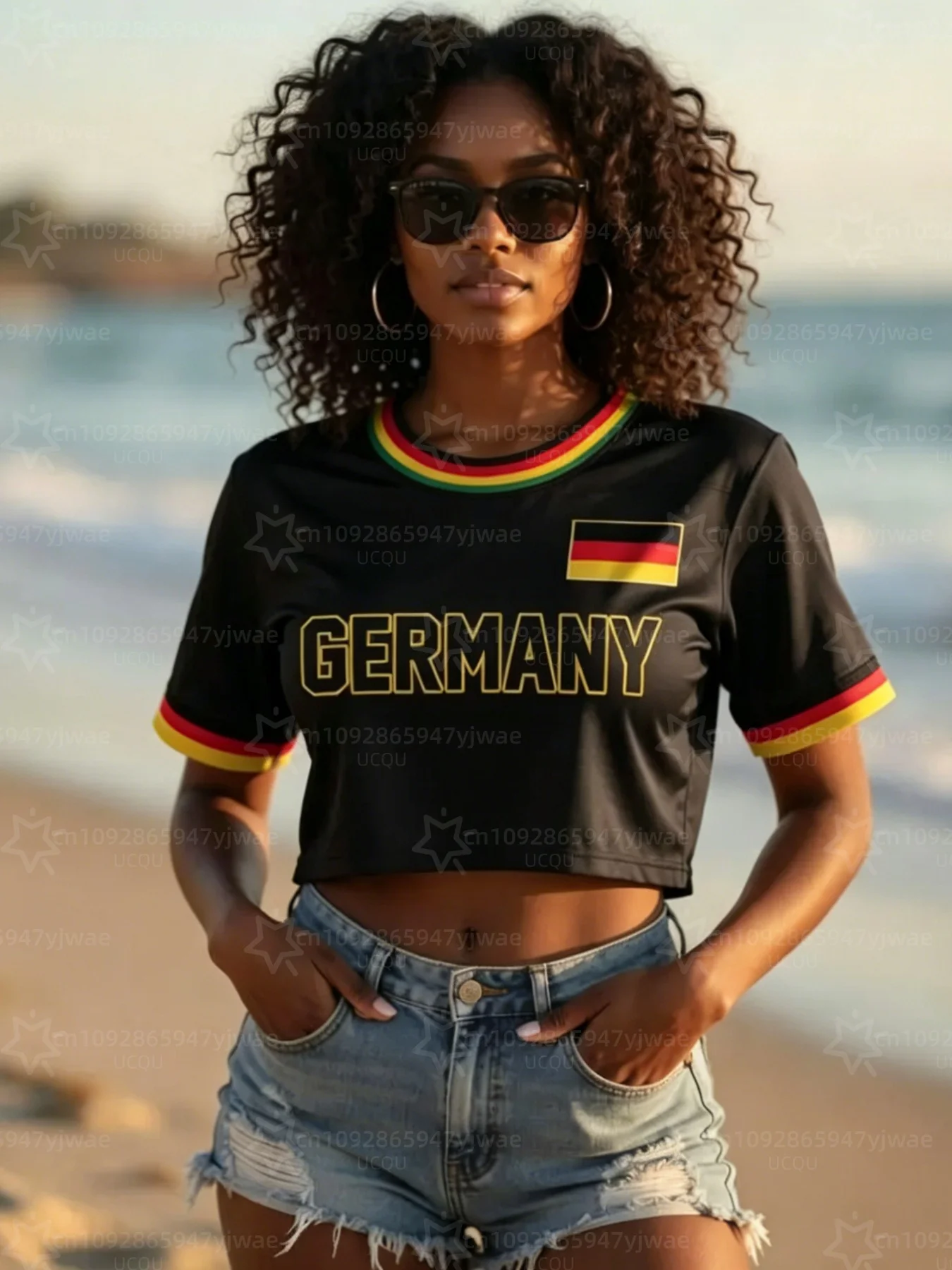 Germany Flag Cheerleader MEN Women's Football Jersey, 3D Pattern Flag Crop Top, Summer Casual Streetwear Tee for Soccer Fans