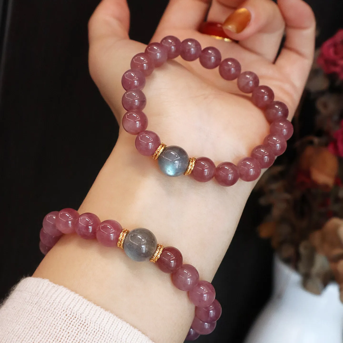 Natural Purple Horse Powder Crystal & Moonstone Beaded Bracelet: Women's Romance-Attracting, Good Luck Gift