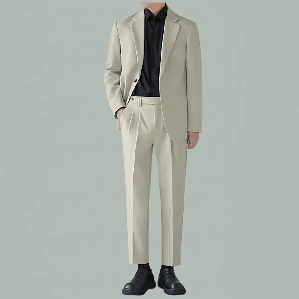 

Classic Fit 2 Piece Suit Men Solid Color Regular Fit Mens Outfits 2 Piece Sets for Men Daily Single Button