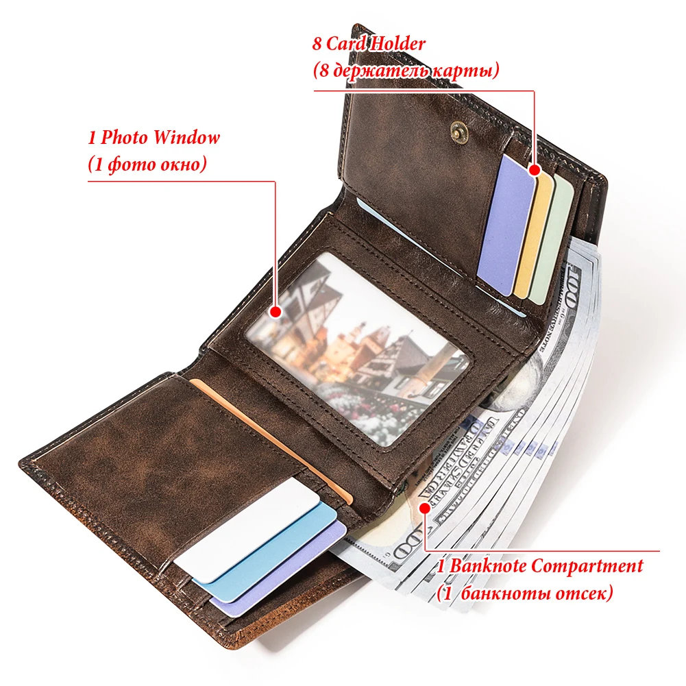 LAREET 지갑 3D 사슴 구호 패턴 짧은 멀티 카드 슬롯 지갑 남성 캐주얼 지갑 RFID Trifold 명함 홀더 지갑