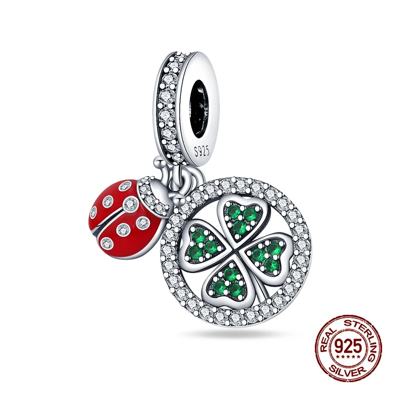 Charms 925 Sterling Silver Four-leaf Clover Ladybug Charms Fit Original Charms Bracelets Necklace Beads DIY Jewerlry Accessories