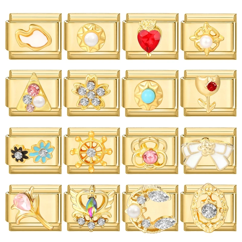 Y2K Zircon arc coeur papillon fleur dauphin italien charme liens ajustement 9MM Bracelet en acier inoxydable femmes bijoux bricolage fabrication cadeau