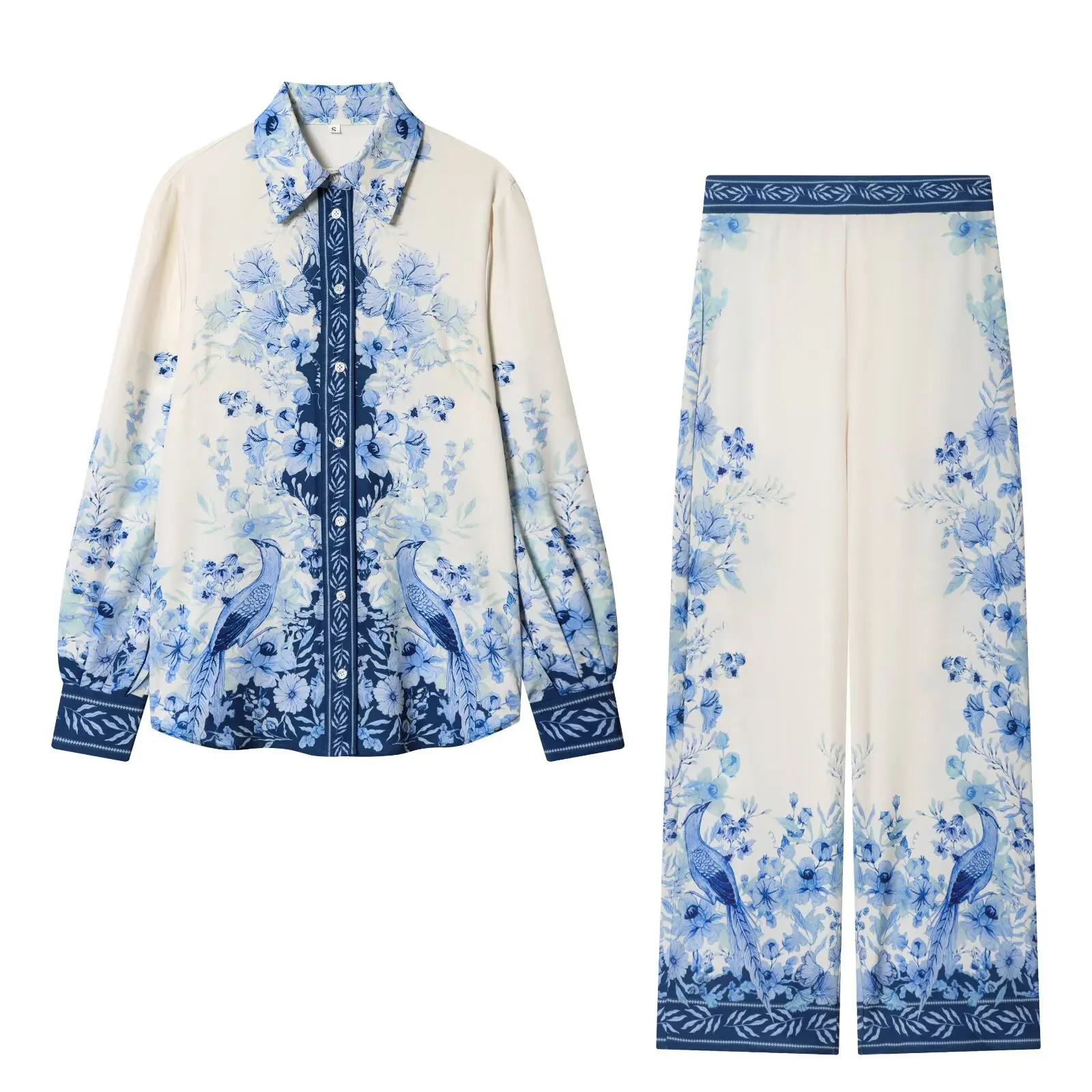 Fashionable Casual Printed Lyocell Shirt Pants Women's Cross-Border Apparel Organic Cotton Material Leisure Scenarios