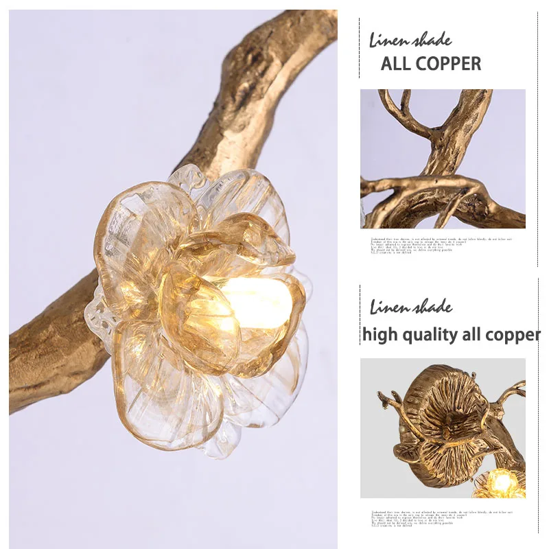 Plum Blossom Wall Lamp Copper Tree Branchse Sconce for Living Room Bedroom Retro Natural Lighting Fixture Handmade