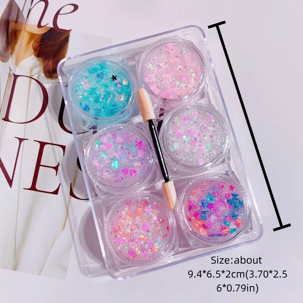 6Pcs/Set Sparkly Colorful Eye Glitter Gel Heart Star Moon Sequins Face Hair Sequin Gel Cream Mermaid Glitter Gel