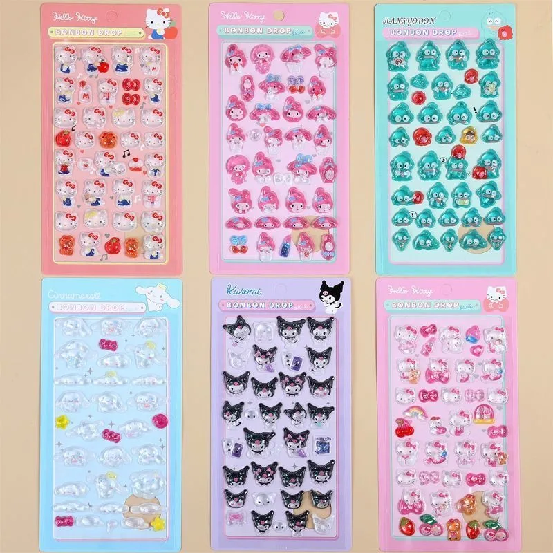 

Cartoon HelloKitty Anime 3D Jelly Sticker Toy Mobile Phone DIY Crystal Decoration Sticker Christmas Card Decoration Sticker Gift