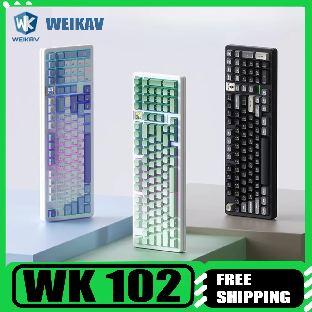 

Механическая клавиатура Weika wk102. Беспроводная трехрежимная экзаменационная клавиатура. Проводная Bluetooth 2,4G, по индивидуальному заказу. 102 клавиши с возможностью горячей замены. ARGB Game.