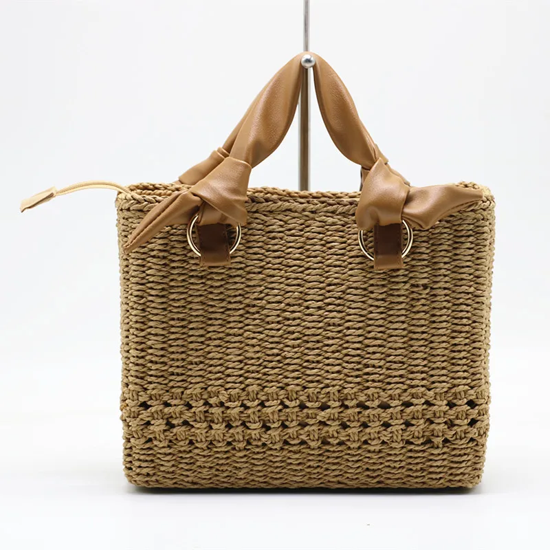 Bohemian Paper Rope Straw Bag Handmade Woven Box Bags for Women Handbags Hollow Travel Beach Bag New 2024 Basket Bags Clutch New