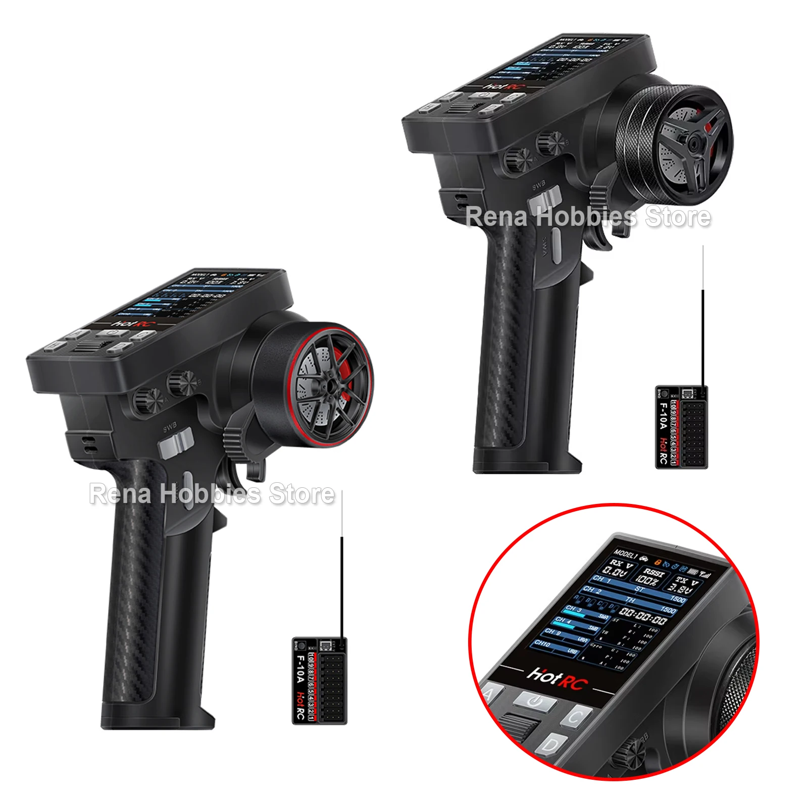 HotRC CT-10B 10CH 2,4 GHz Funkfernbedienung Sender mit F-10A PWM Empfänger Trainer Funktion für RC Auto Boot Tank Modell