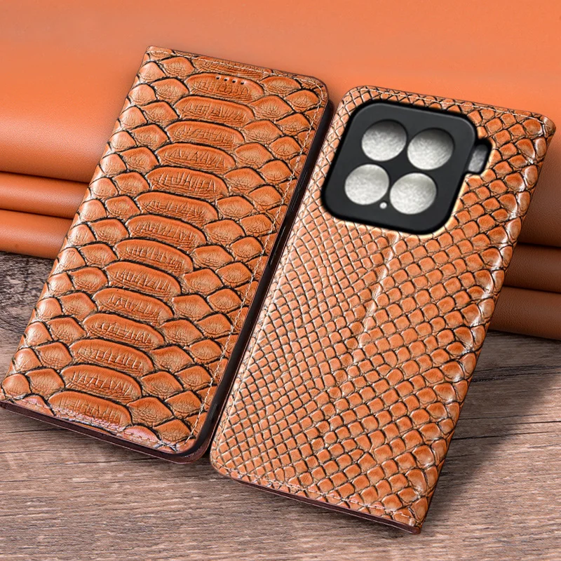 

For XIAOMI 15 Mi15 5G Flip Case Python Pattern Magnetic Cover Luxury Cowhide Genuine Leather Card Pocket Wallet Cases Covers