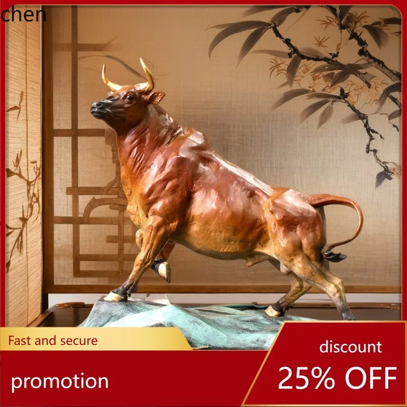 

HT Chinese Style Brass Ox Ornament Colored Copper Ox Craft Ornament Home Entrance Decoration Opening Gift