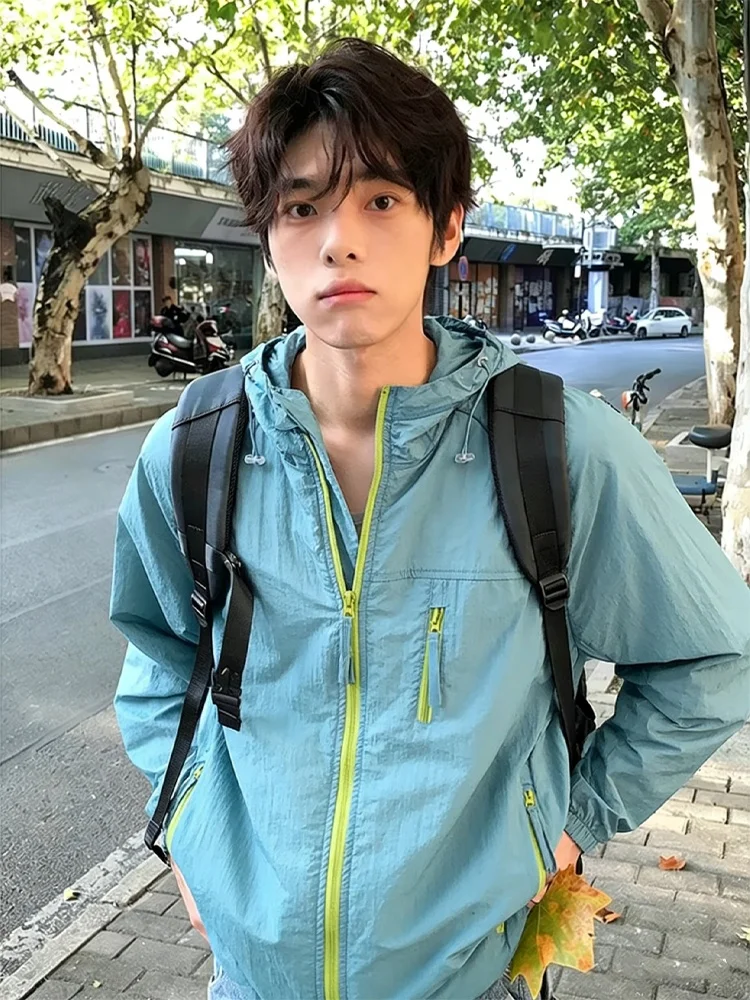 Men's Ice Silk Quick Dry Breathable UPF50 Sun Protection Clothing Summer Casual Hooded Windbreaker Jacket Lightweight Cool Fe...
