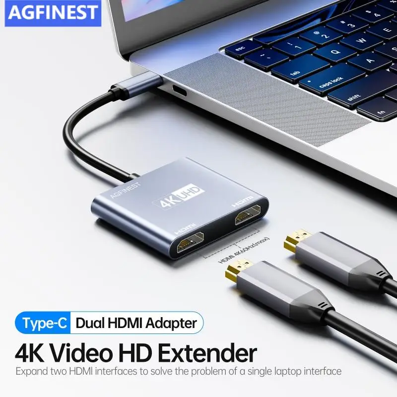 

USB-C to Dual HDMI Adapter Hub 4K@60hz HDMI Splitter for Dual Monitors Extend Mirror Display, for MacBook , iPad, iPhone 15