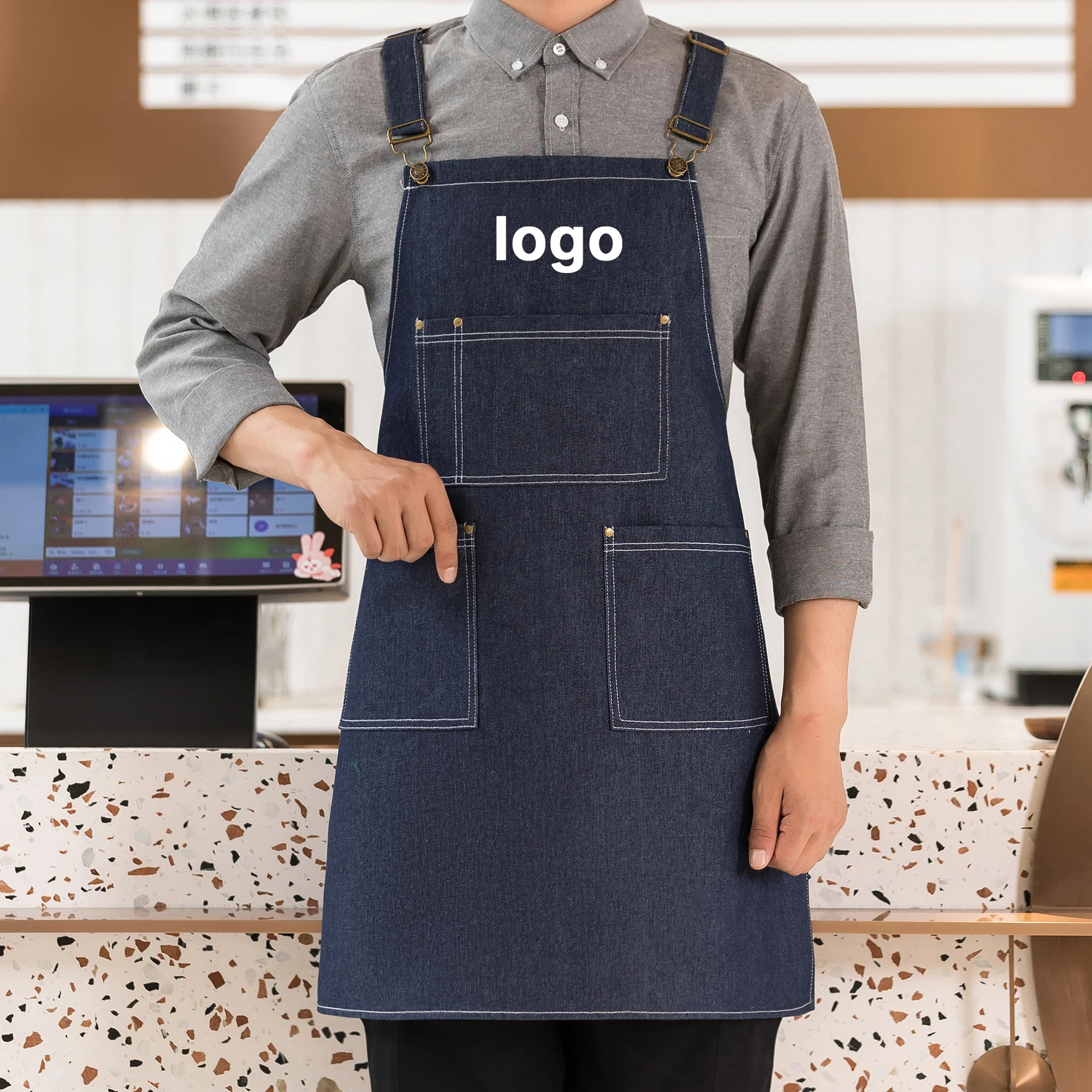 Jeans Apron for Women and Men Kitchen Cleaning Work Wear Custom Nail Salon Barber Shop Mandiles Waiter Uniforms Customized Logo