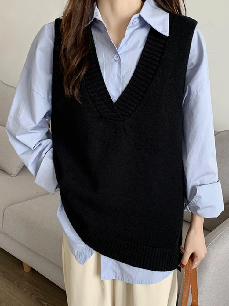 فضفاض محبوك اللون سترة المرأة الخريف جديد Sle Crew Ne Svel V-Ne سترة ملابس خارجية عصرية