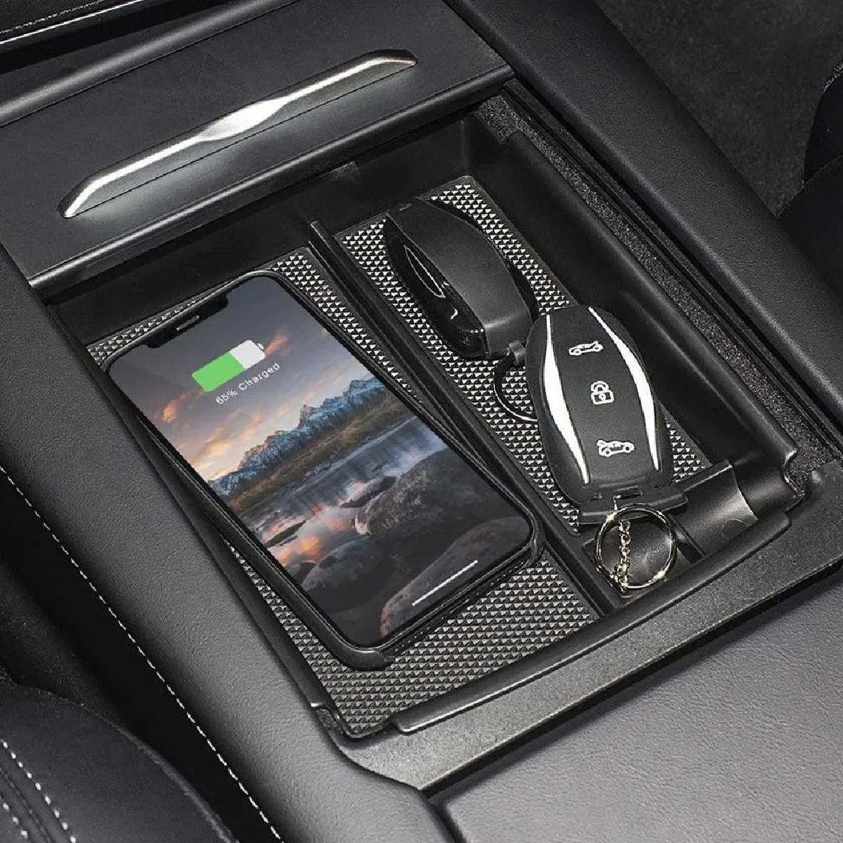 Model S/X Center Console Organizer Storage Box With Wireless Phone Charger