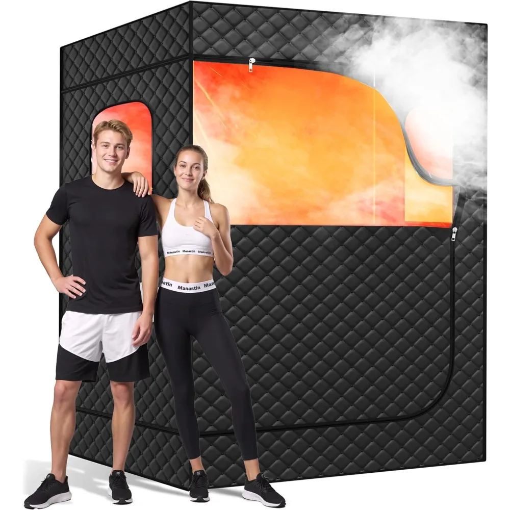 Sauna de vapor portátil para 2 personas para el hogar, spa doméstico de cuerpo completo para 1 o 2 personas con 2 sillas plegables, 9 niveles de caja de sauna