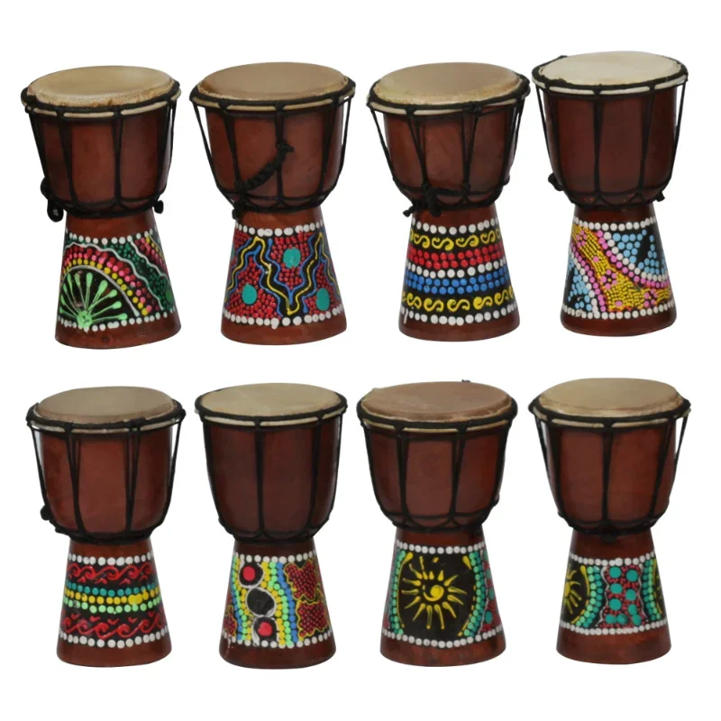 African Djembe 4 Inch Percussion Hand Drum for Sale Wooden Jambe/ Doumbek Drummer with Pattern Color Random