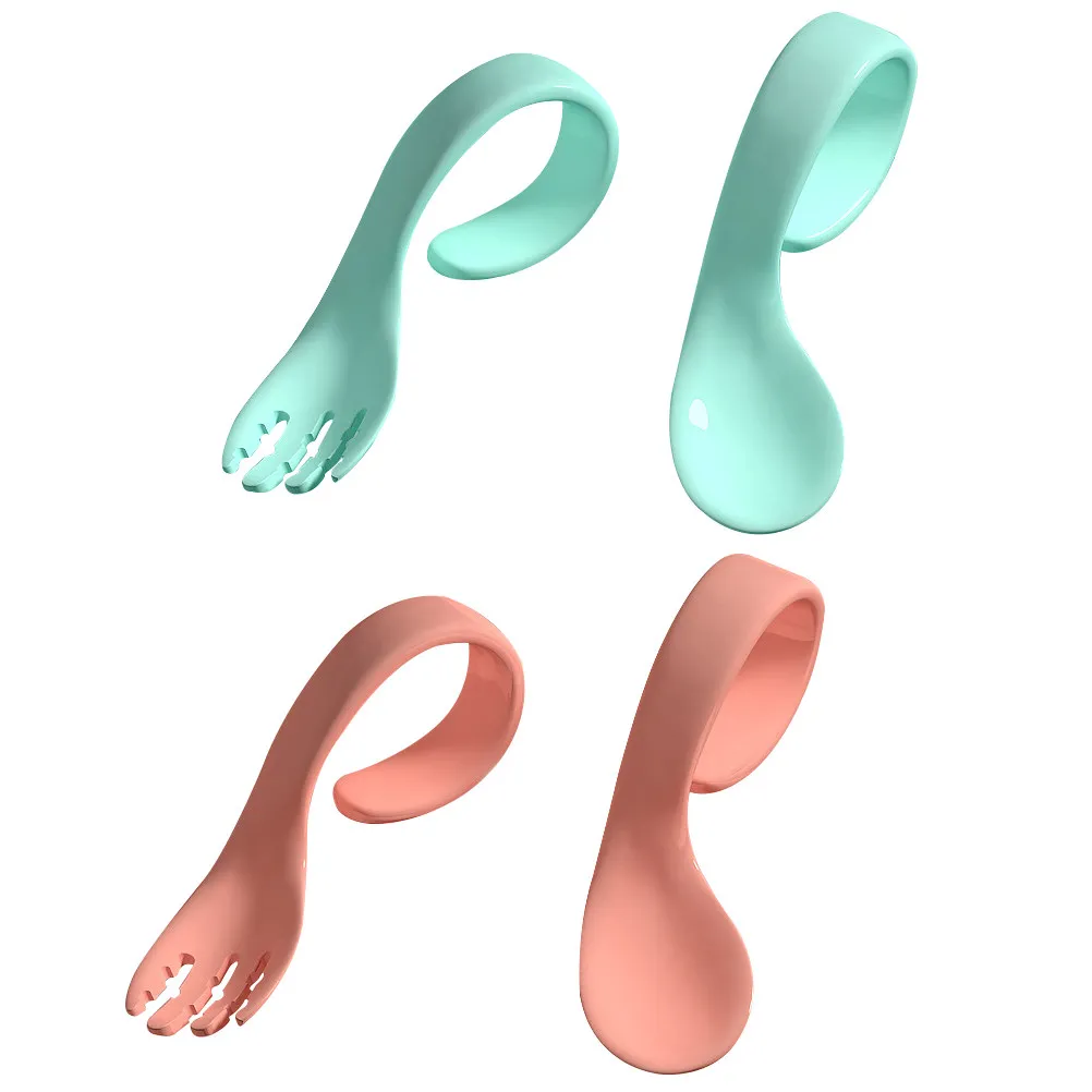 4pcs Baby Training Spoon Fork Set – Food-Grade PP, Ergonomic Anti-Slip Handles for Toddler Self-Feeding
