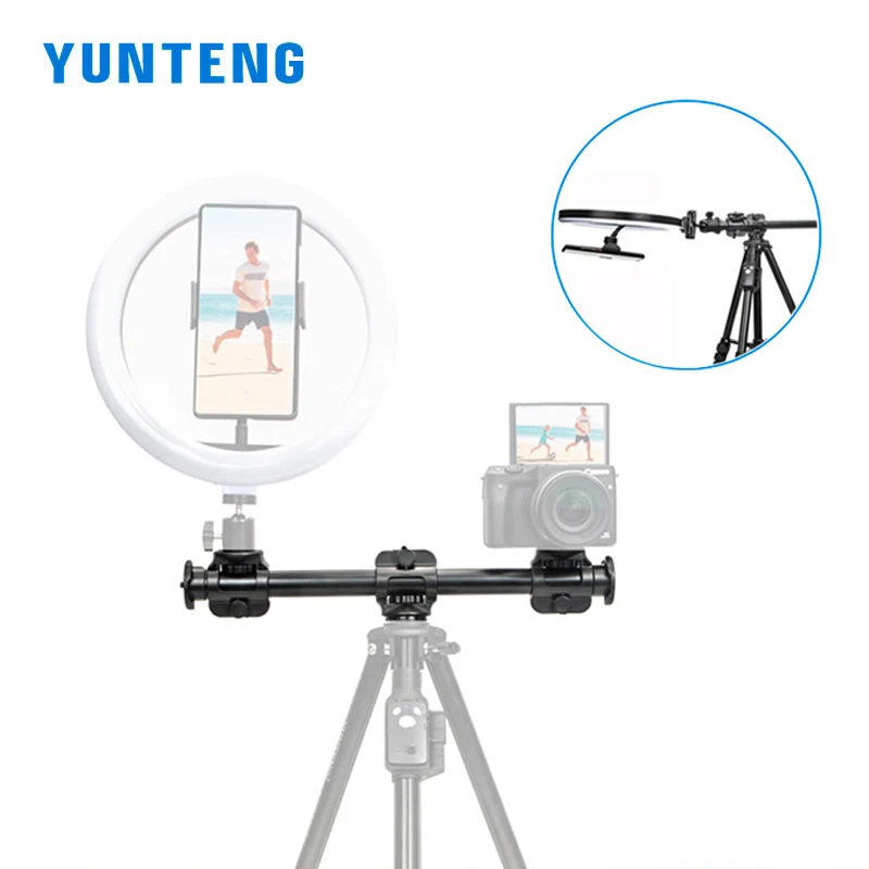 YUNTENG 369 asta di prolunga per treppiede con staffa a barra trasversale con foro per vite 1/4 adatto per supporto per traversa per fotografia dal vivo del telefono della fotocamera