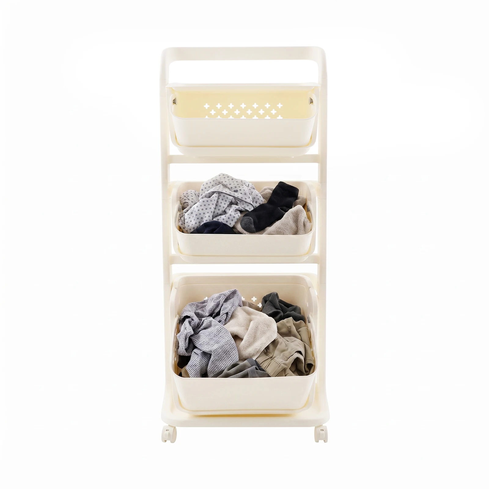 3-Tier Laundry Hamper, Laundry Hamper with Wheels, Rolling Dirty Clothes Hamper, Multi‑Purpose Dirty Clothes Organizer for Home Bedroom