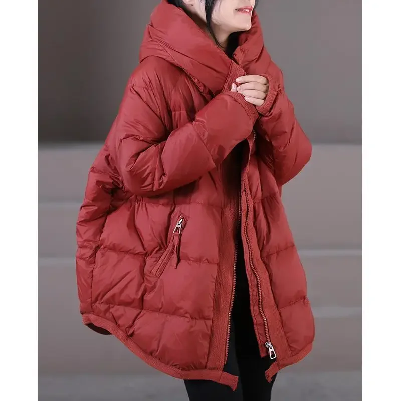 

2025 Winter European Women's Down Jacket Commuting Knitted Splicing Hooded Casual White Duck Down Jacket