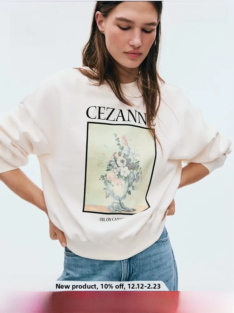

Spring 2026 H&M Women's Oversized Printed Sweatirt Comfortable Cotton Polyester Blend Faionable Streetwear