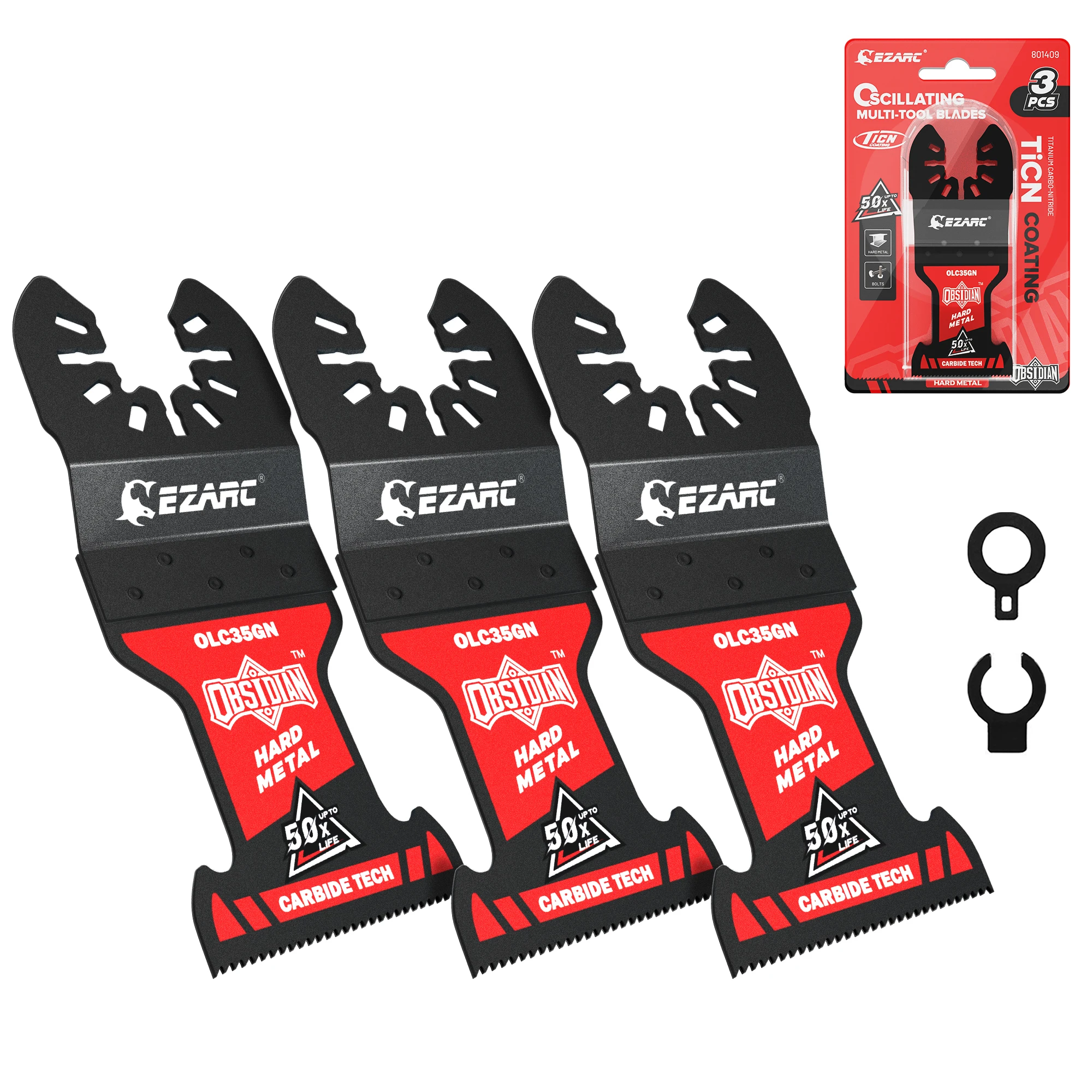 

Obsidian Carbide Oscillating Saw Blades 3Pcs Quick Release Multi Tool Blades for Hard Metal, Nails, Bolts and Screws