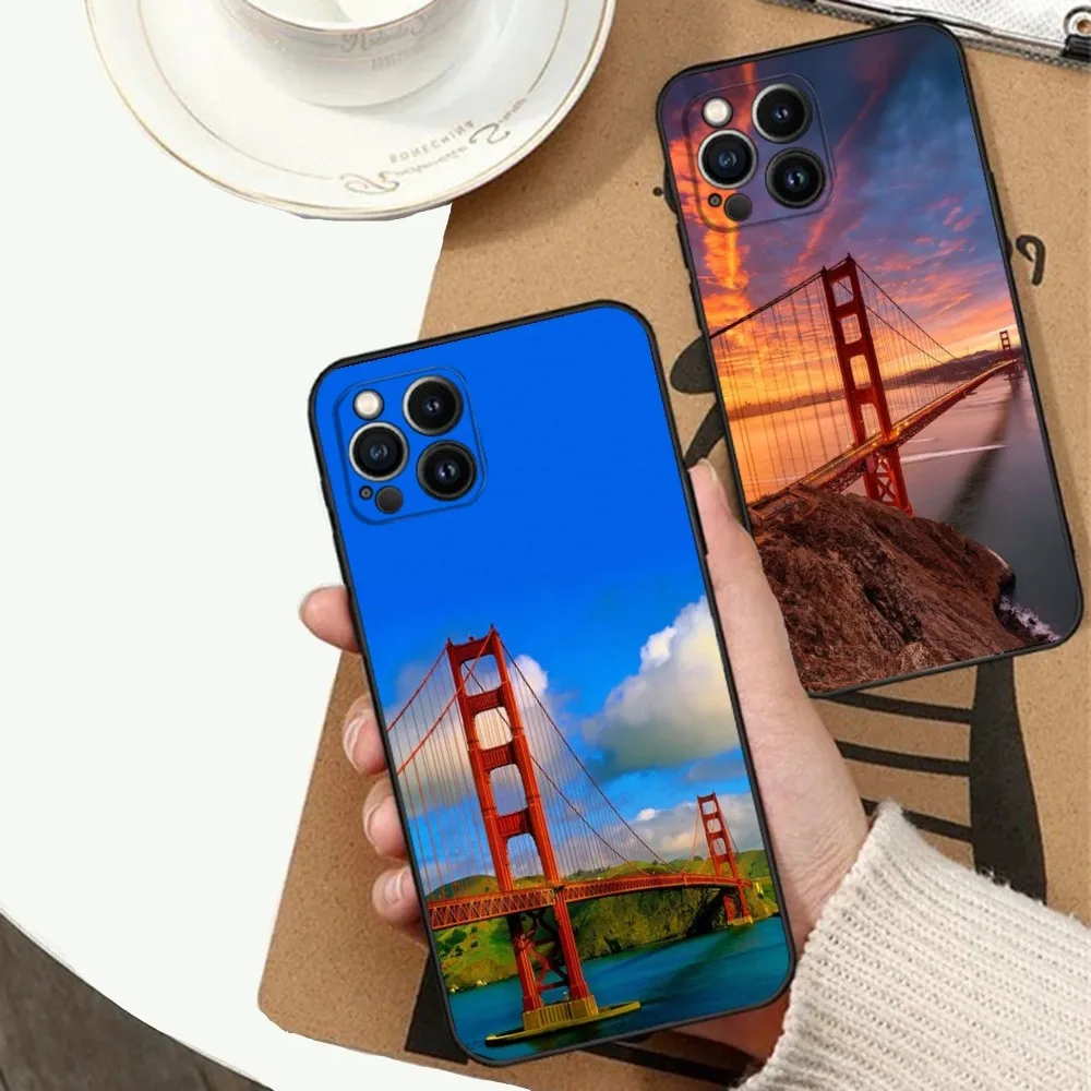 Golden Gate Bridge San Francisco Phone Case For Apple iPhone 15,14,13,12,11,XS,XR,X,8,7,Pro,Max,Plus,mini Silicone Black Cover