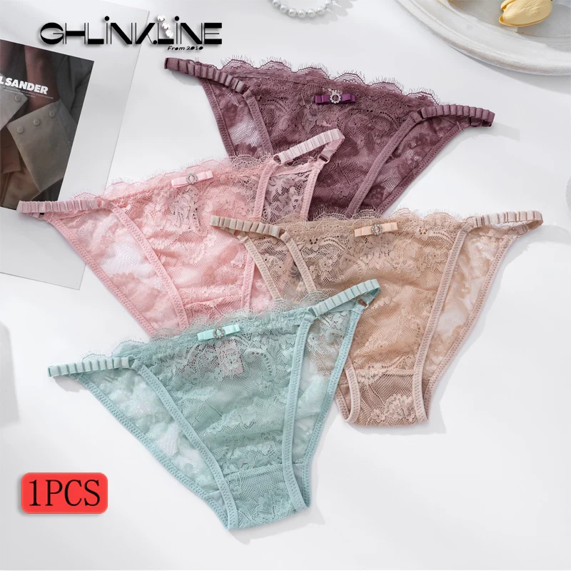 Thongs For Women Sexy Solid Color Lace Panties Low Waist Lingerie Hollow Out Transparent Floral Adjustable Breathable Underwear