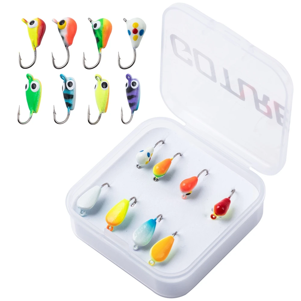 

Goture Tungsten Jig 8pcs/lot Ice Fishing Lure Set Fast Sink Jig Jigging 1-1.4g Fishing Bait for Winter Fishing with Portable Box