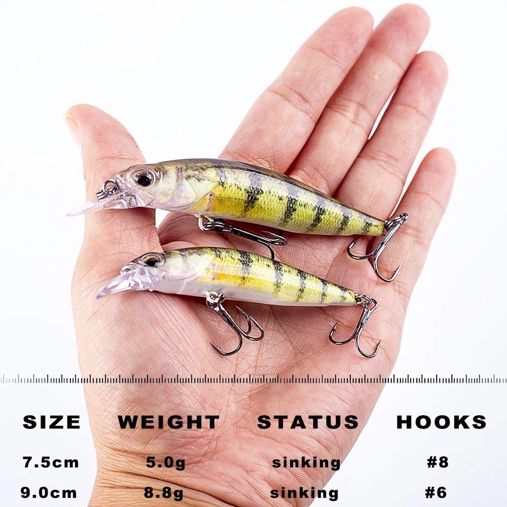 CCLTBA Long Casting Silent Sink Minnow Bait 7.5cm/9.0cm  Fishing Lures Medium Diving Wobbler Jerkbait Fishing Tackle