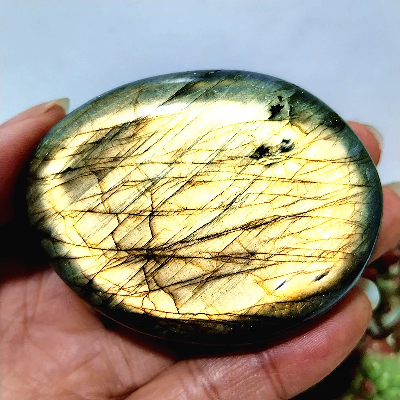 Natural Labradorite Yellow Crystal Palm Stone feng Shui Room Decor Witchcraft Ornament Meditation Healing Spiritual Reiki Energy