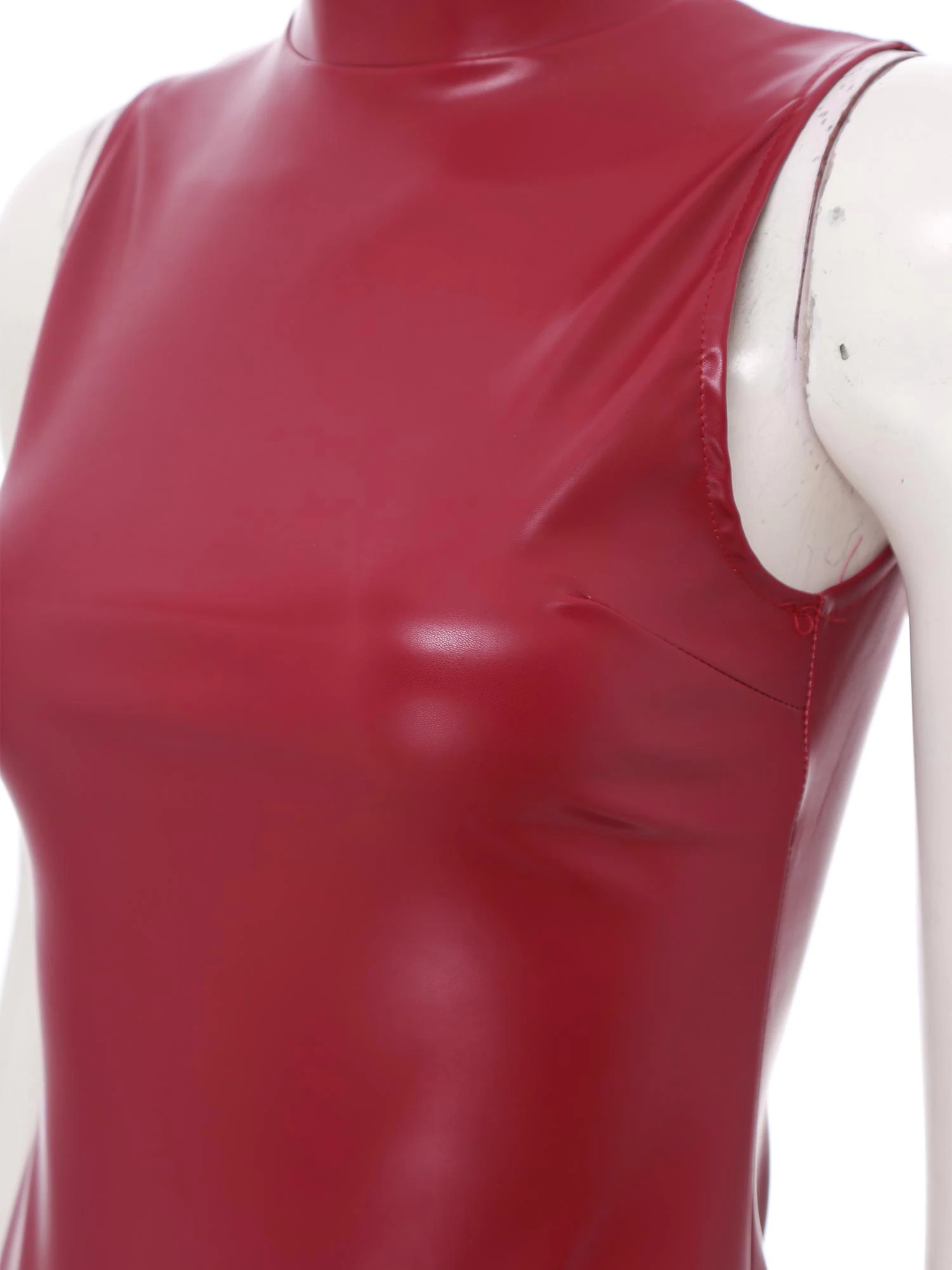 Dames PU-leer wetlook mini-jurk mouwloos opstaande kraag tank bodycon jurken dames nachtclub rave party street wear