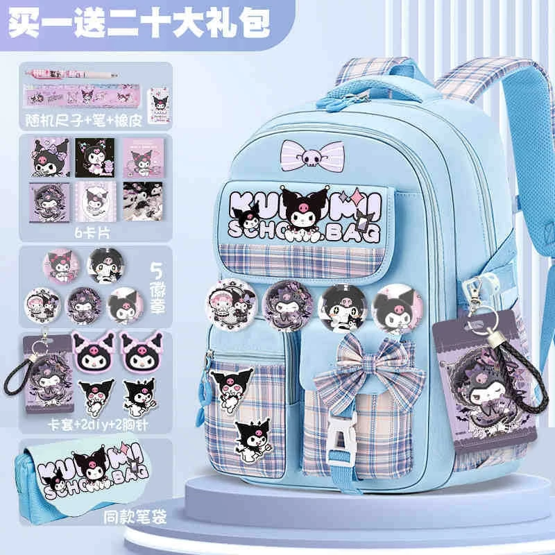 Sanrio Kuromi Schoolbag para meninas novo 2024 mochila escolar leve com proteção de coluna de alto volume para séries 3-9