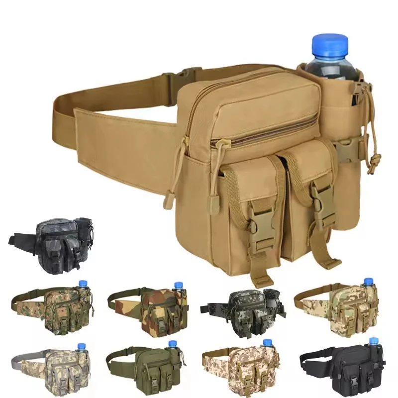 

Outdoor Waist Bag Men Tactical Water Bottle Waterproof Bags Camouflage Hunting Hiking Climbing Bag Nylon Mobile Phone Belt Pack