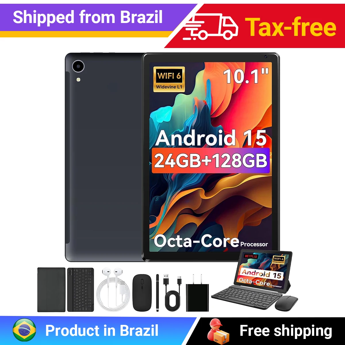 10 Polegada android 15 tablet 8 núcleo tablets 24(4 +20)gb + 128gb 1tb expansão wifi6 5mp + 8mp stylus teclado mouse fone de ouvido pc pad conjunto