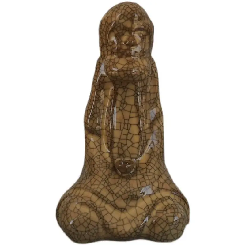 Ge Kiln Crackle Glaze Dharma Patriarch Ceramic Statue Chinese Antique Zen Decor Figurine