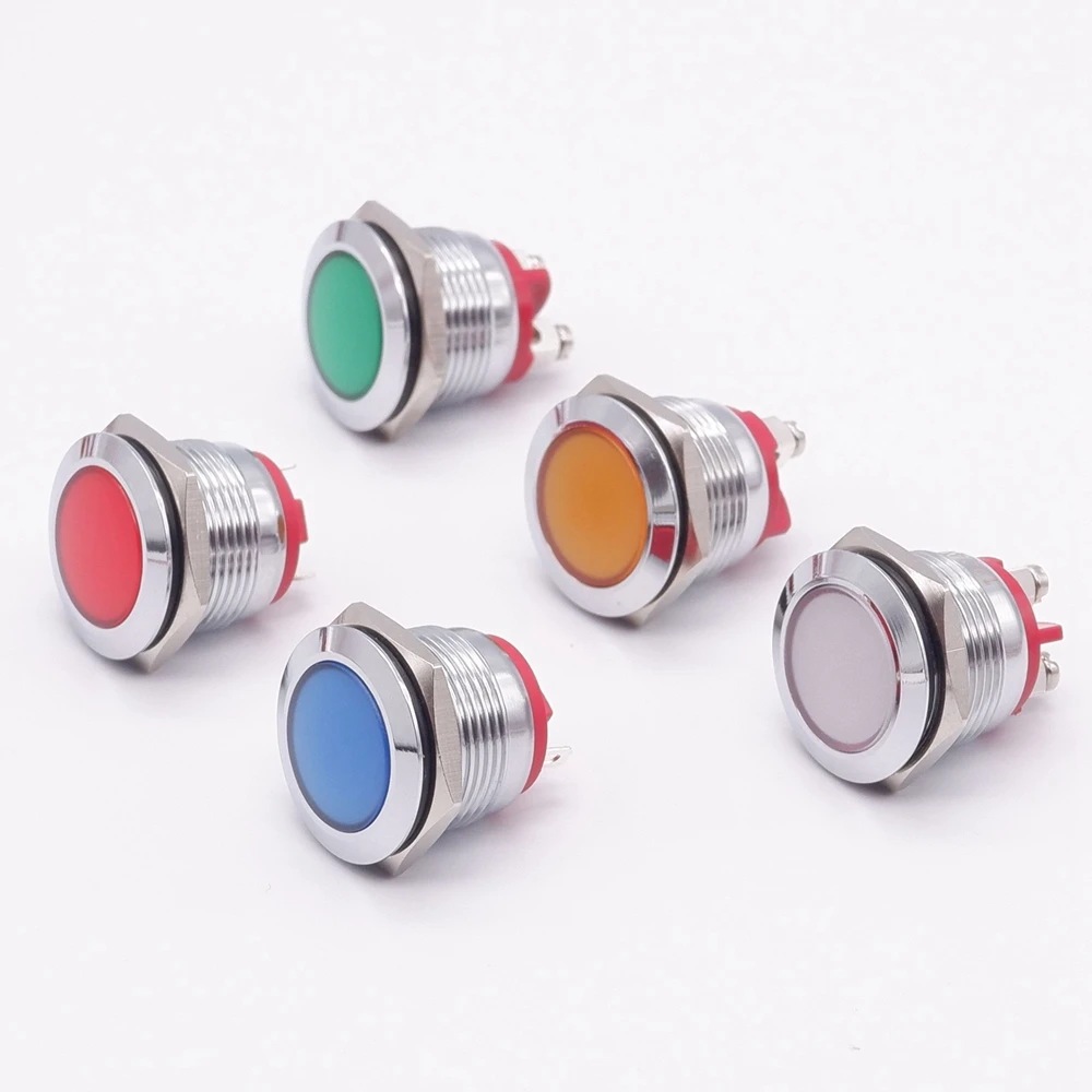 19mm LED Metal  Machine Indicator Light Round LED Flat Head Signal Pilot Lamp Screw Terminal 12V 24V 220v