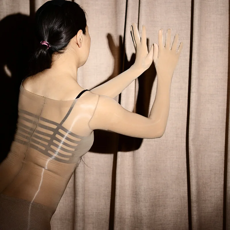 Sexy Dessous Frauen Overalls Transparente Strümpfe Ganzkörper Fünf-Finger-Ärmel Glänzend Sexy Offener Schritt Hohe Elastische Strumpfhosen Bodys