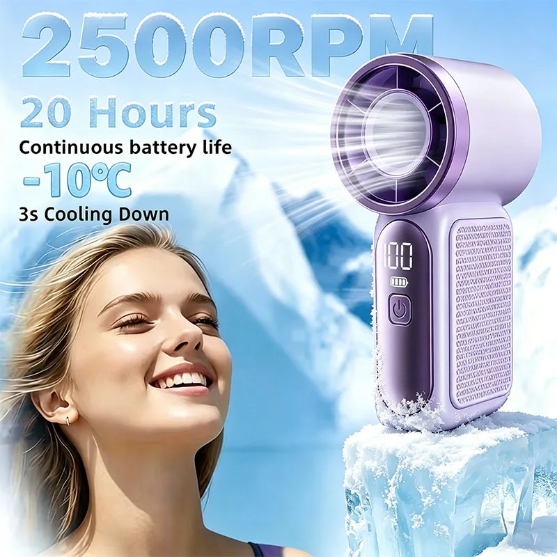 USB Rechargeable Mini Handheld Fan 3000mAh High Speed Turbo 100 Adjustable Speeds LED Display Desk Fan for Travel Home Office