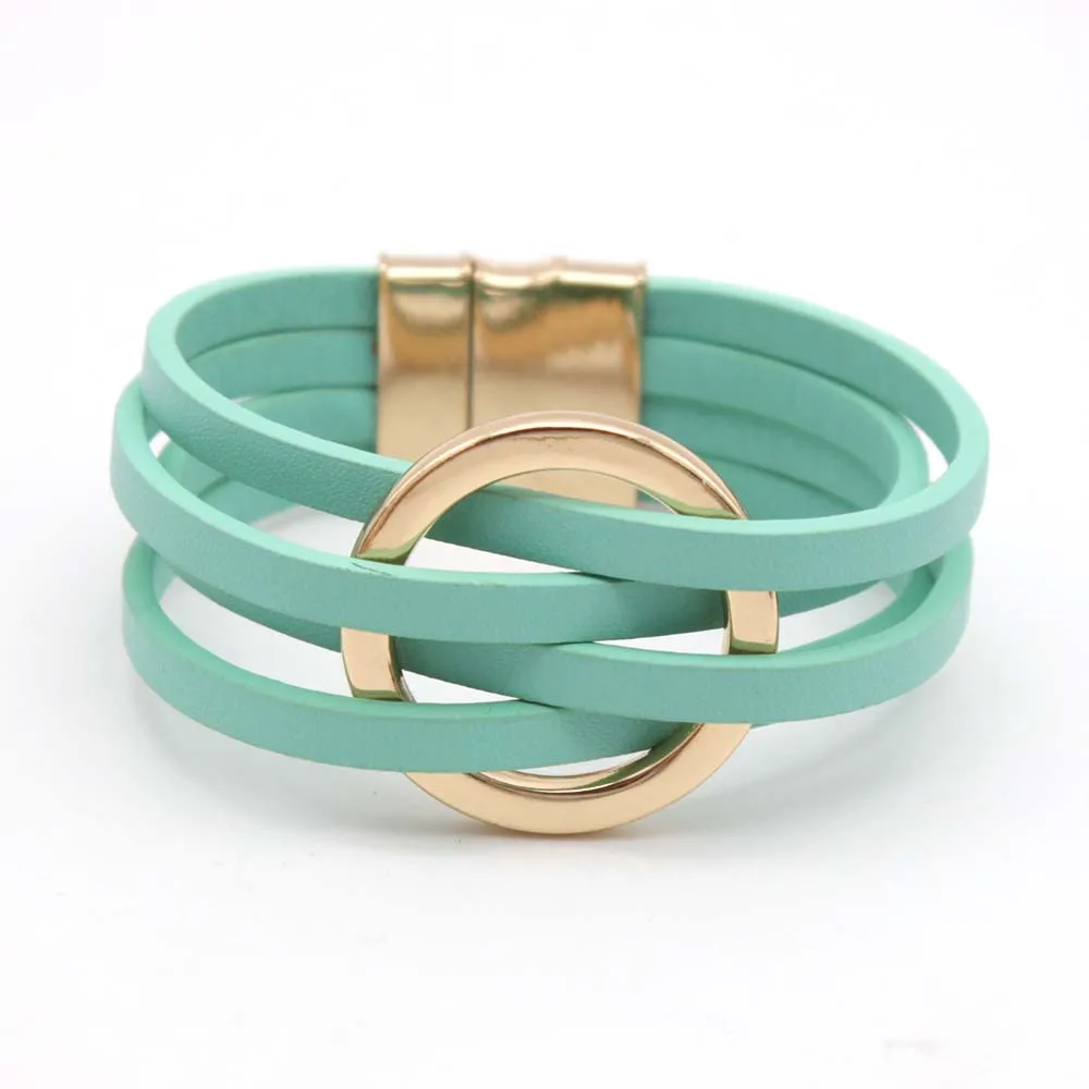 Leather Bracelets For Women 2024 Fashion Bracelets & Bangles Elegant Multilayer Wide Wrap Bracelet Female Jewelry Gift