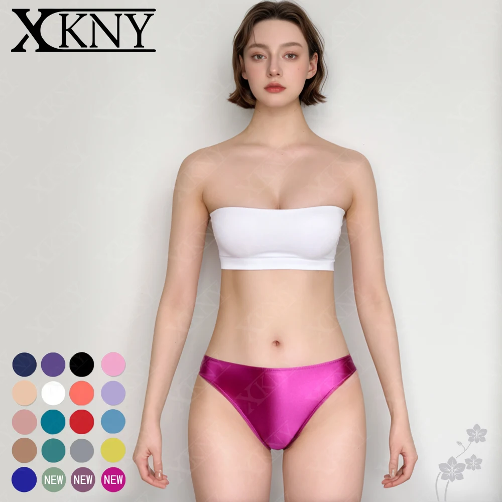 XCKNY satin glossy Briefs Bikini smooth underpants Silky Solid Bikini low-waisted Tights Underpants Oily swimming trunks