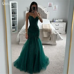 Qanz Emerald Green Elegant Prom Dresses Sparkle Tulle Lace Appliques Mermaid Formal Occasion Dresses Party Gown Customized