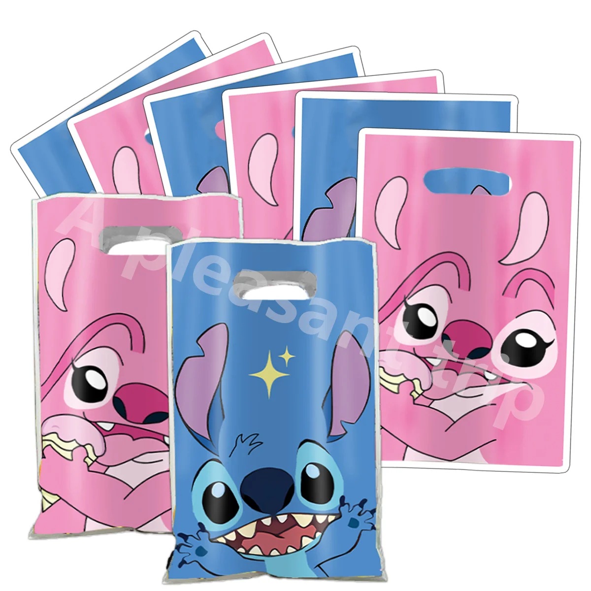 Disney Stitch Bag Party Favors Stitch Birthday Decoration Plastic Biscuit Candy Bags Pink Blue Baby Shower Supplies Gifts Toys