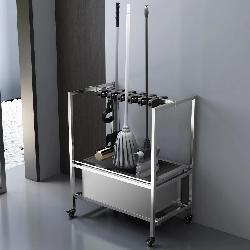 Fregona de acero inoxidable para piscina, fregona extraíble de piso a techo, estante de limpieza para escoba, fregona para baño y balcón