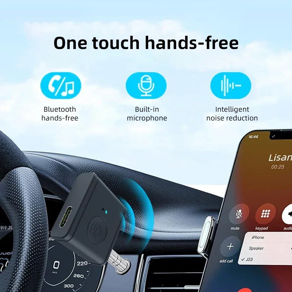 Wireless Bluetooth 5.3 Receiver Call Listening Navigation 3.5MM AUX Car Adapter Type-C Charging Car Bluetooth Adapter