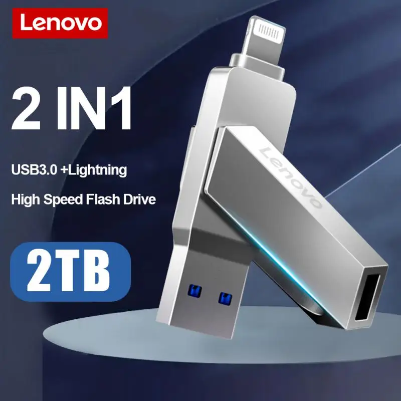 Lenovo USB Flash Drive Rotatable 3 IN 1 USB 3.0 Lightning TYPE-C Interface Pen Drive 2TB Usb Memory Cle Usb For IphonePC Ps4 Ps5