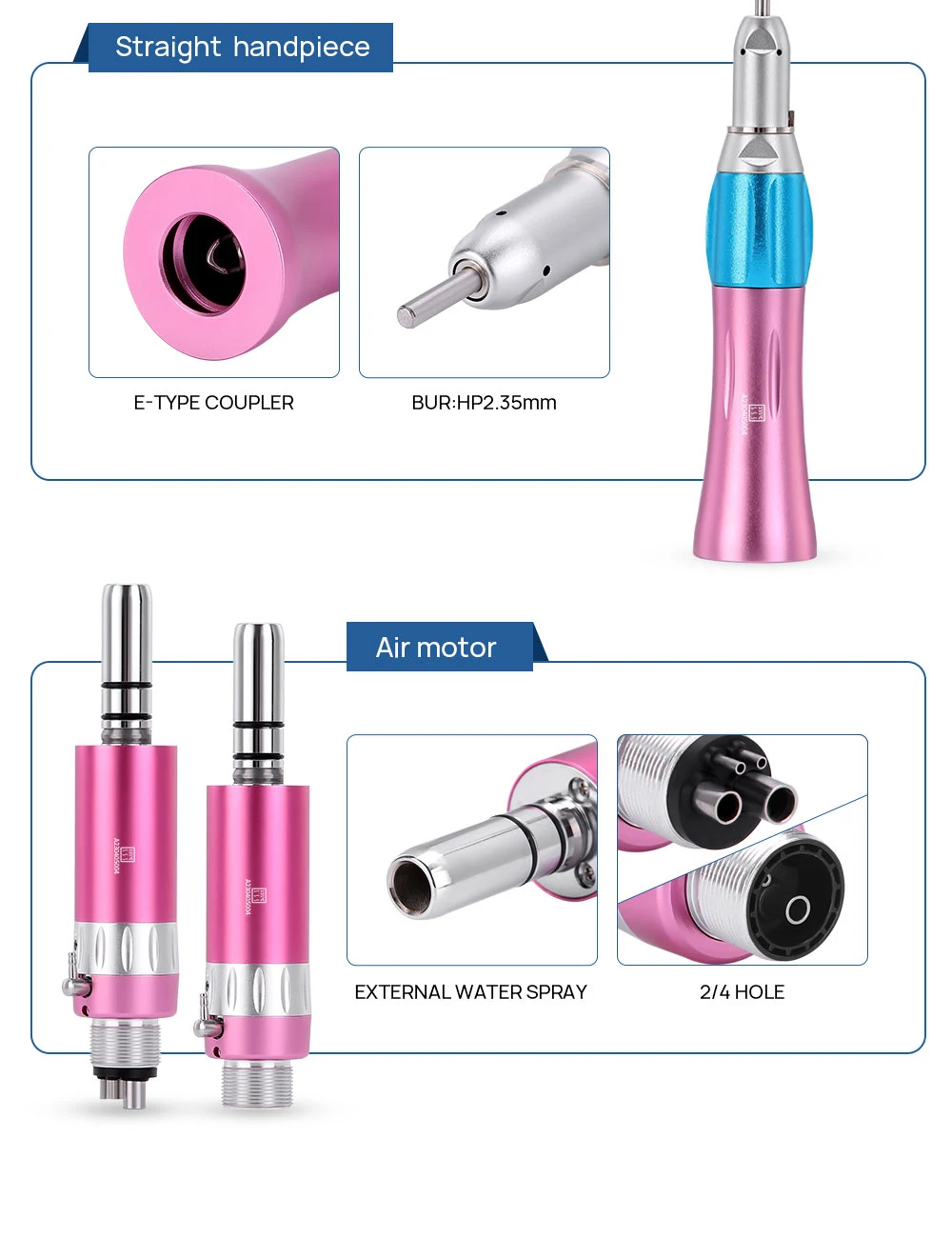 AZDENT Set Dental Hochgeschwindigkeits-Handstück LED Integrierter E-Generator Niedriggeschwindigkeits-Kit 2/4 Löcher Druckknopf Keramiklager Luftscaler – Detail 4