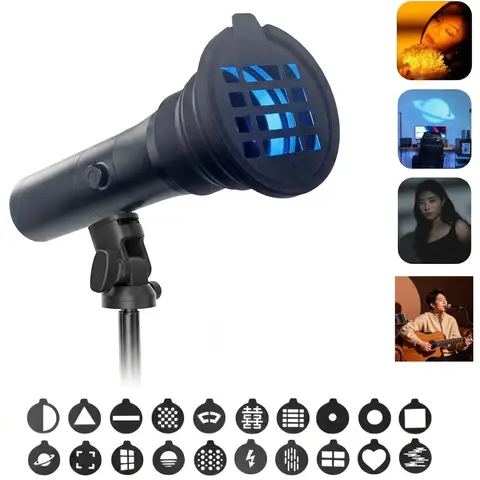 RGB Photography Flashlight - 7500mAh 4 Color Portable LED Video Spotlight with 20 Patterned Light Filters, Handheld Zoomable Fill Light for Video Recording, Photo, Sunset, Content Creation